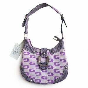 Rare Y2K Purple Satin Monogram GUESS Hobo Shoulder Bag